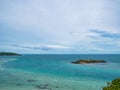 View point on top of the island with idyllice beach ocean and blue sky in vacation time