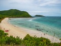 View point on top of the island with idyllice beach ocean and blue sky in vacation time