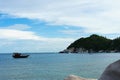 View point from top of mountain for see the beach, sea and nature of Ko Tao island of Thailand.