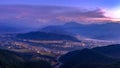 View of the Pokhara and Himalayan mountains from Sarangkot hill at twilight, Pokhara, Nepal Royalty Free Stock Photo