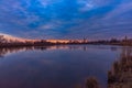 View of the pond at blue hour Royalty Free Stock Photo