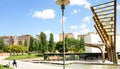 View of the pond with sculptures from PlaÃÂ§a de ca N`Enseya, Nou Barris, Barcelona