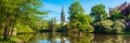 View of the pond and St. Lamberti Church of Oldenburg, Germany Royalty Free Stock Photo