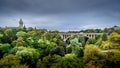 View of the Pont Adolphe Adolphe Bridge and Vall de la Ptrusse Petrusse Park with the Tower of Muse de la Banque