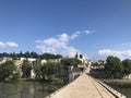 View on Pont d`Avignon 12th century bridge and city in Avignon, Provence, France Royalty Free Stock Photo