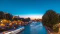 View on Pont des Arts in Paris after sunset day to night timelapse, France Royalty Free Stock Photo