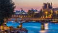 View on Pont des Arts in Paris after sunset day to night timelapse, France Royalty Free Stock Photo