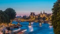 View on Pont des Arts in Paris after sunset day to night timelapse, France Royalty Free Stock Photo