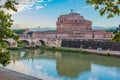 View of Ponte and Castel Sant`Angelo over Tiber at sunset Royalty Free Stock Photo