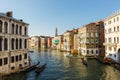 View from Ponte di Rialto to Venice, Grand canal, gondolas and big pleasure boat Royalty Free Stock Photo