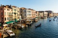 View from Ponte Rialto Grand canal, Palazzo Dolfin-Manin, ferry terminal, Venice Royalty Free Stock Photo