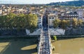 View of Ponte Sant `Angelo or Aelian Bridge from Castel Sant `Angelo or castle of Holy Angel in Rome. Italy