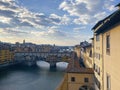View from the Ponte Vecchio over the Arno river, in the Florence, Italy. Royalty Free Stock Photo