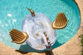 Giant inflatable Pegasus in the pool with clear azur water Royalty Free Stock Photo