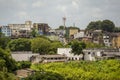 View of the poorest part of the city with houses built in the dangerous mountains Royalty Free Stock Photo