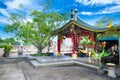 View of the porch of Viharn Sien Temple against the blue sky