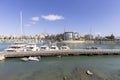 View of the port in the Bay of Zea with moored yachts, Athens, Piraeus, Greece