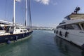 View of the port in the Bay of Zea with moored yachts, Athens, Piraeus, Greece