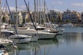 View of the port in the Bay of Zea with moored yachts, Athens, Piraeus, Greece