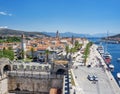 Port and embankment from the fortress of the city of Trogir. Royalty Free Stock Photo