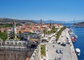 Port and embankment from the fortress of the city of Trogir. Royalty Free Stock Photo