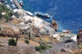 Fira harbor on Santorini Island, panoramic view from above.