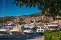 view of Port Gruz with boats near Franjo Tudman bridge in Croatian Dubrovnik Royalty Free Stock Photo