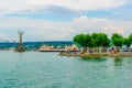 View of the port of konstanz with a famous revolving statue, bodensee, Germany....IMAGE