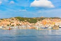 View of the port in La Maddalena town from ferry boat, Sardinia, Italy