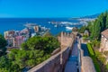 view of the port in Malaga from Gibralfaro castle, Spain. Royalty Free Stock Photo