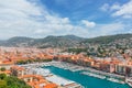 View of the port of Nice, France, with boats and houses Royalty Free Stock Photo