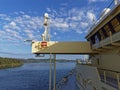 A View of the Port Side Bridge wing of the Ramform Vanguard as it transits up Bergen Fjord Royalty Free Stock Photo