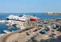 View of port terminal dock and car ferries in Rafina, Attiki, Greece Royalty Free Stock Photo