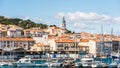 View of the port with yachts, Sete, France. Copy space for text. Royalty Free Stock Photo