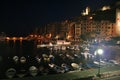 View of Portovenere`s buildings at night and the port with moored boats Royalty Free Stock Photo