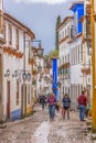 View of a portuguese street on Portuguese medieval village inside the fortress and Luso Roman castle of Ãâbidos