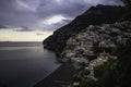 View of Positano town at sunset along the Amalfi coastline in Salerno province, Campania, Italy Royalty Free Stock Photo