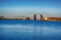 The view from Postal Square to new bridge construction on the Dnieper river, Kiev, Ukraine Royalty Free Stock Photo