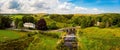 A view of Postbridge Clapper Bridge in Dartmoor National Park is a vast moorland in the county of Devon, in southwest England