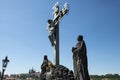 View of Prague castle from Charles Bridge with Holy Crucifix and