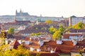 View of Prague Castle over red roof from Vysehrad area at sunset lights, Prague, Czech Republic Royalty Free Stock Photo