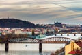 View of the prague castle and railway bridge over vltava/moldau river taken from the vysehrad castle in prague Royalty Free Stock Photo