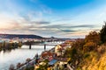 View of the prague castle and railway bridge over vltava/moldau river taken from the vysehrad castle in prague Royalty Free Stock Photo