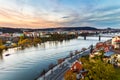 View of the prague castle and railway bridge over vltava/moldau river taken from the vysehrad castle in prague Royalty Free Stock Photo