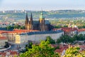 View of Prague Castle with St. Vitus Cathedral from Petrin Tower, Czech Republic Royalty Free Stock Photo