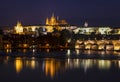 The view of Prague castle, St. Vitus Cathedral, the Vltava river and Charles bridge at night. Prague, Royalty Free Stock Photo