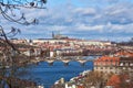 View of Prague city Prague Castle, Vltava river with bridges under dramatic sky with clouds - Czech Republic Royalty Free Stock Photo