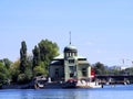 View of Prague from the deck of a steamer, historical city center, panorama on the Vltava, sunny summer day, tourism