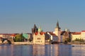 View on Prague Old Town architecture and Charles Bridge over Vltava river, Czech Republic. Prague cityscape Royalty Free Stock Photo