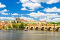 View of Prague old town, historical center with Prague Castle, St. Vitus Cathedral in Hradcany district, Charles Bridge Royalty Free Stock Photo